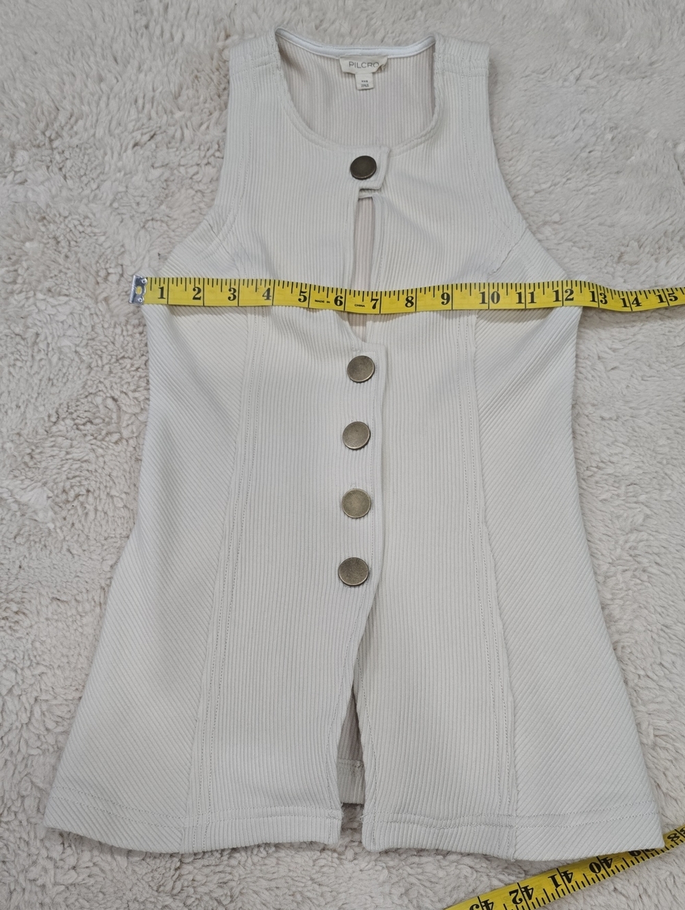Pilcro Cream Ribbed Button-Front Tank Dress - Picture 3 of 7